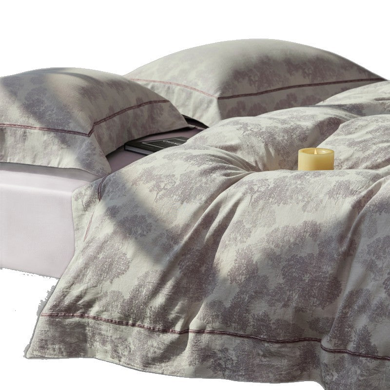 Botanisches Jacquard Baumwollsatin Bettwäsche Set mit Kontrastpaspel