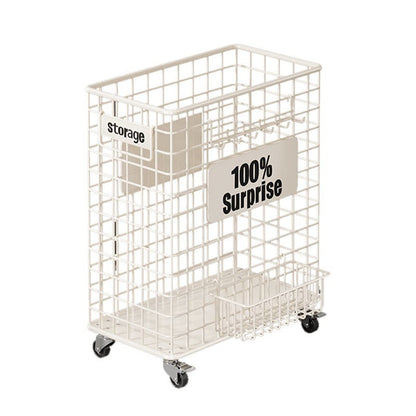 Vertikaler rollender Mesh-Aufbewahrungswagen mit feststellbaren Rollen und vorderem Zugangskorb