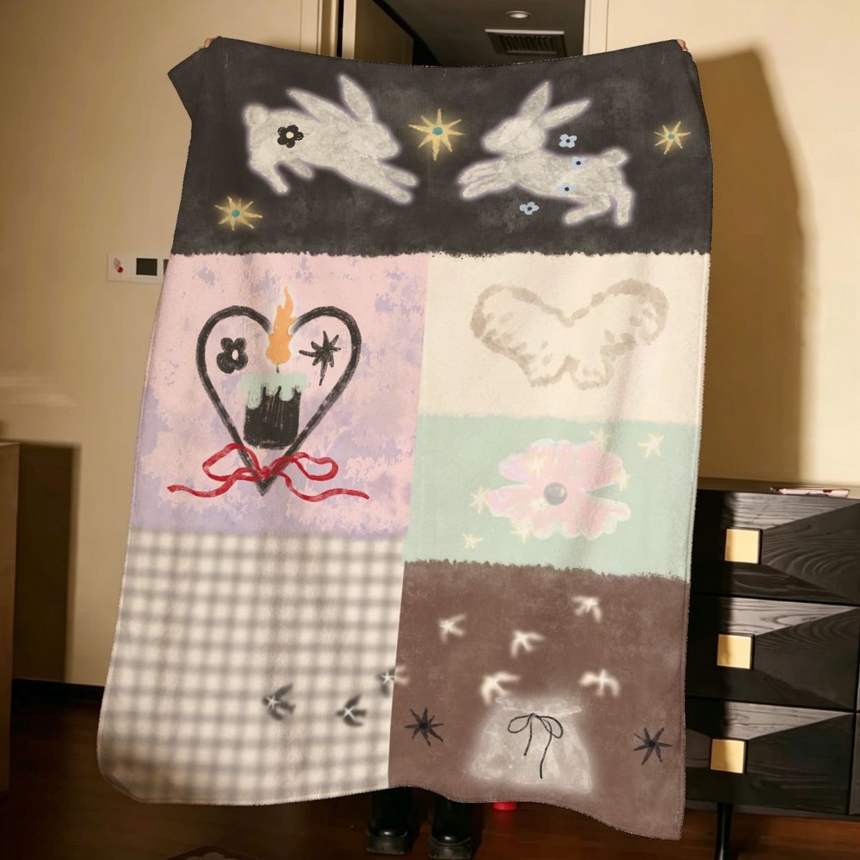 Künstlerische Patchwork-Fleece-Decke