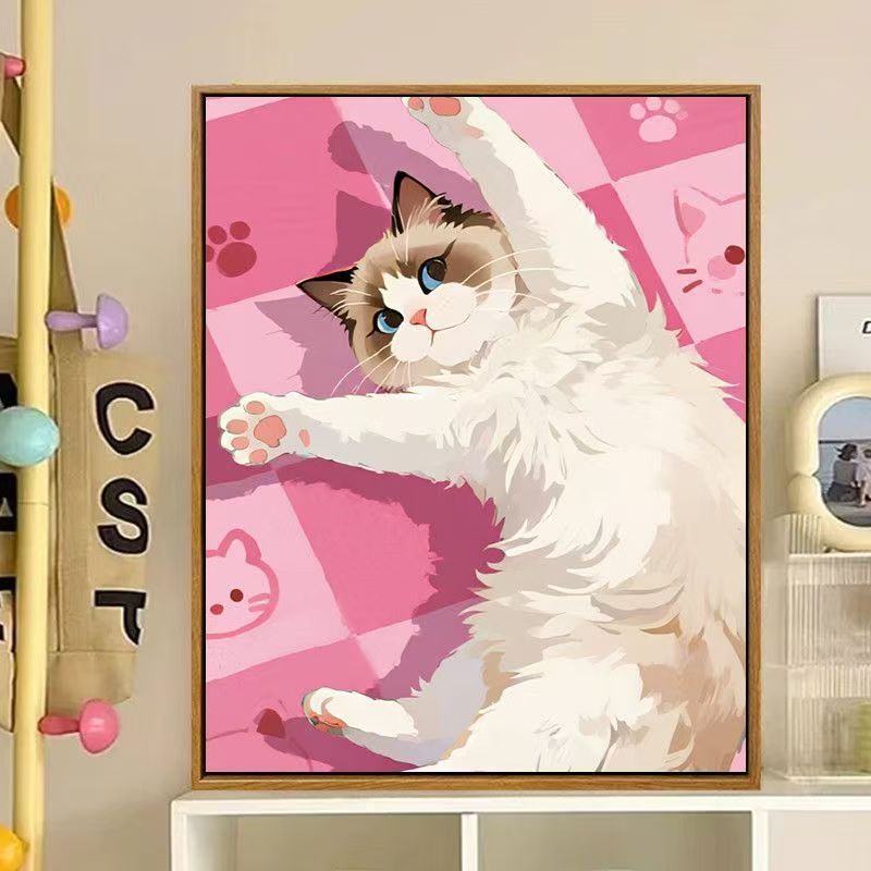 Niedliches katzenbasiertes dekoratives Leinwandkunstwerk Brehn