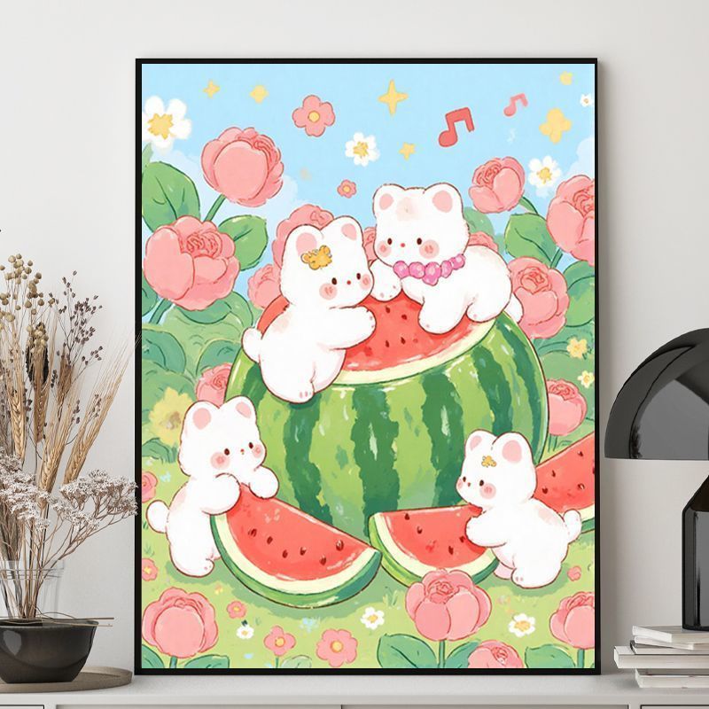 Niedliche Kaninchen-Themen-Illustration Leinwand Kunst Brehn