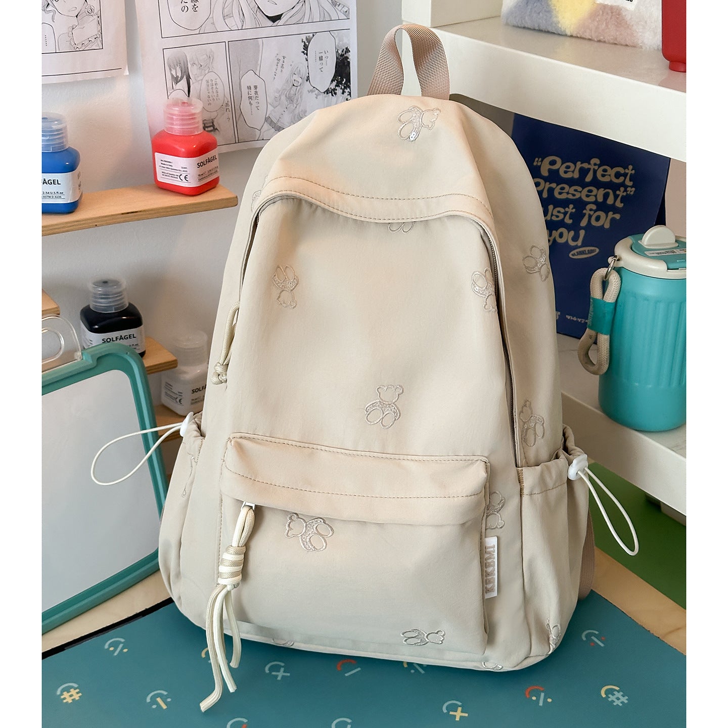 Niedlicher Charakter Bestickter Schulrucksack