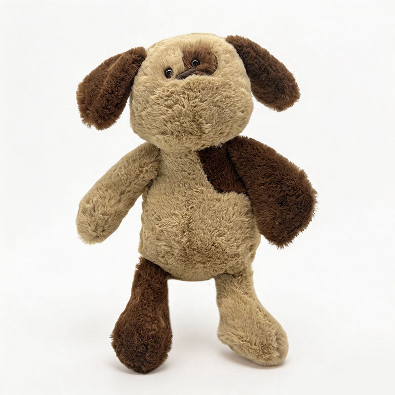 Plüsch Patchwork Welpe Kuschelpuppe mit schlaffen Gliedern & gemischtem Textur Kunstfell Brehn