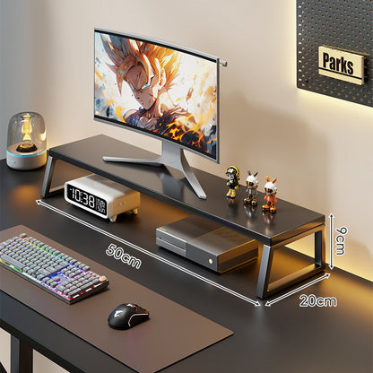 Gekrümmter Holz-Top Monitorständer mit Metallrahmen und Unterregal-Organizer
