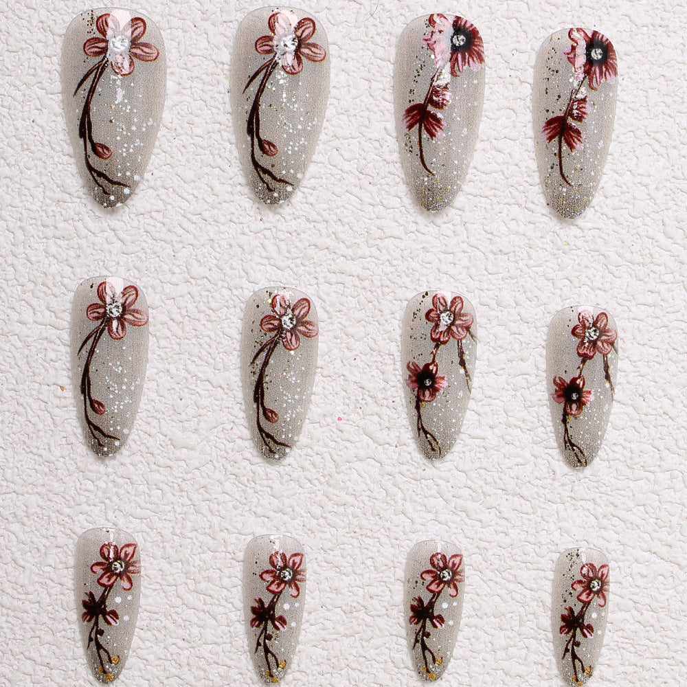 Künstlerisches Floral Press-On-Nagelset Brehn