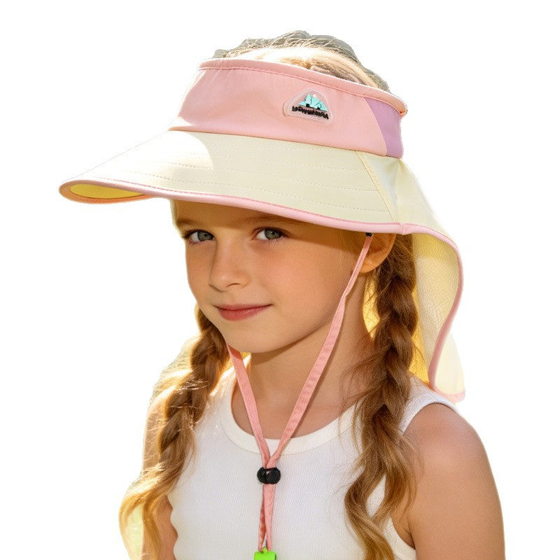 Kinder-Sonnenschutz-Hut mit Nackenwärmer, verstellbarem Kinnriemen und atmungsaktivem Mesh-Visier