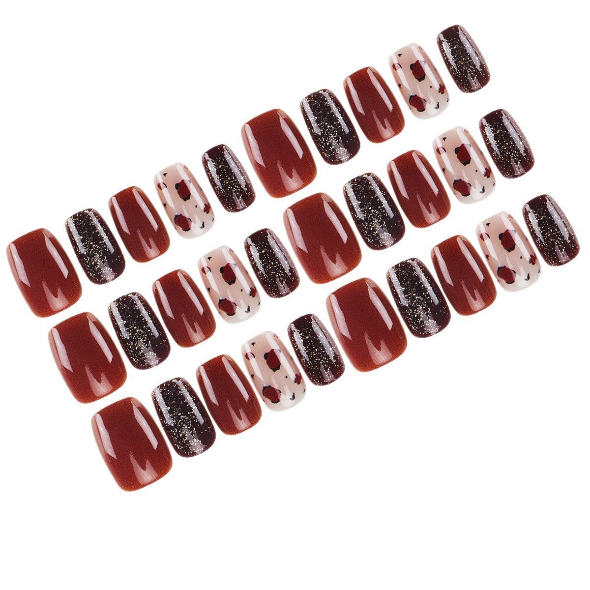 Künstlerisches Press-On-Nagelset mit glitzerndem und gepunktetem Finish Brehn