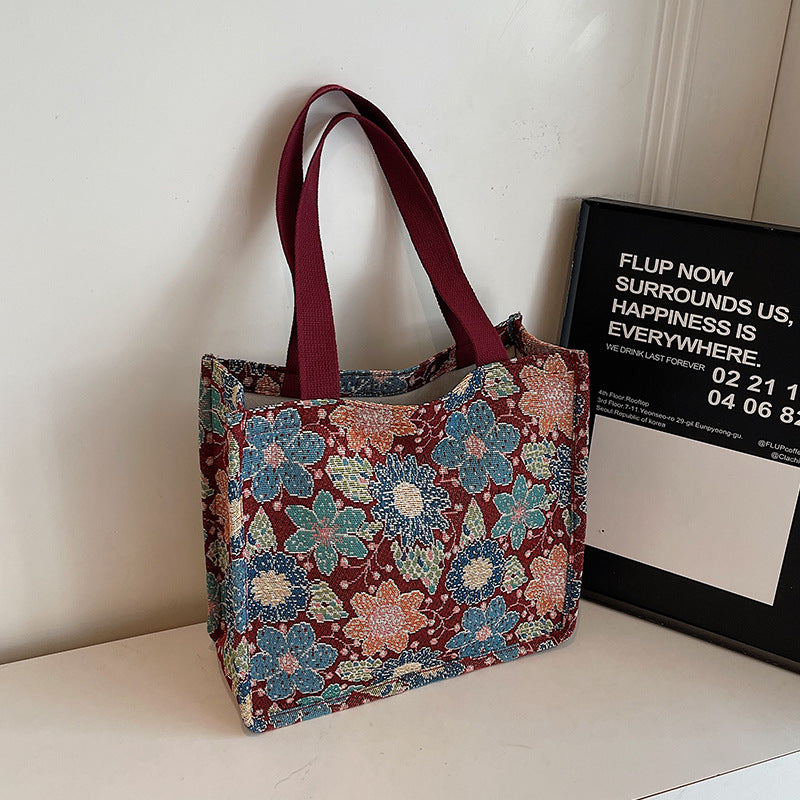 Florale gestickte Wandteppich Tragetasche
