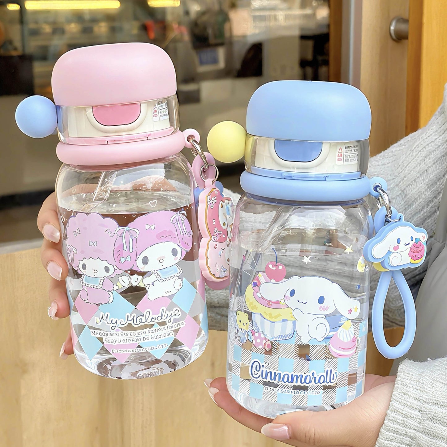 Damen Trinkflasche mit praktischem Silikon-Trinkhalm und süßem Motiv Brehn