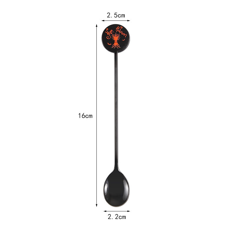 Langer Bar‑Löffel Cocktail‑Rührlöffel aus Edelstahl mit Halloween‑Geistmotiv