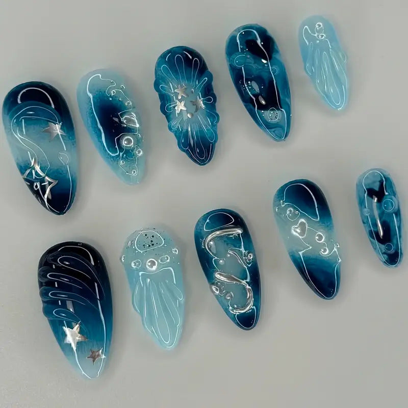 Künstlerische ozeanische Press-On-Nagelkunst Brehn