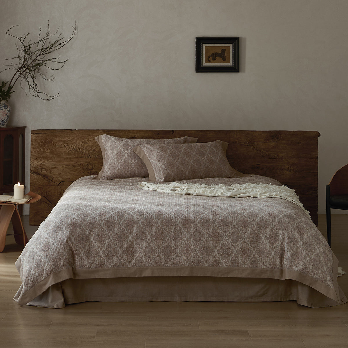 Florales Baumwoll-Leinen-Bettüberwurf-Set mit Chambray-Dekor