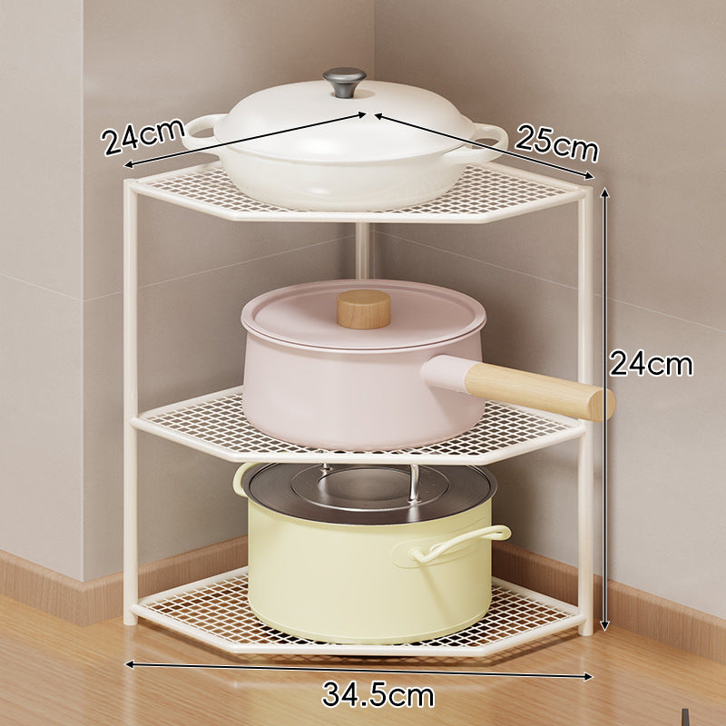 Eck-Drei-Stufen-hexagonaler Metall-Mesh-Küchen-Töpfe-und-Pfannen-Organizer-Regal
