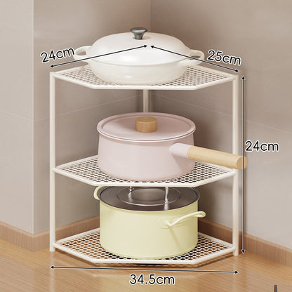 Eck-Drei-Stufen-hexagonaler Metall-Mesh-Küchen-Töpfe-und-Pfannen-Organizer-Regal