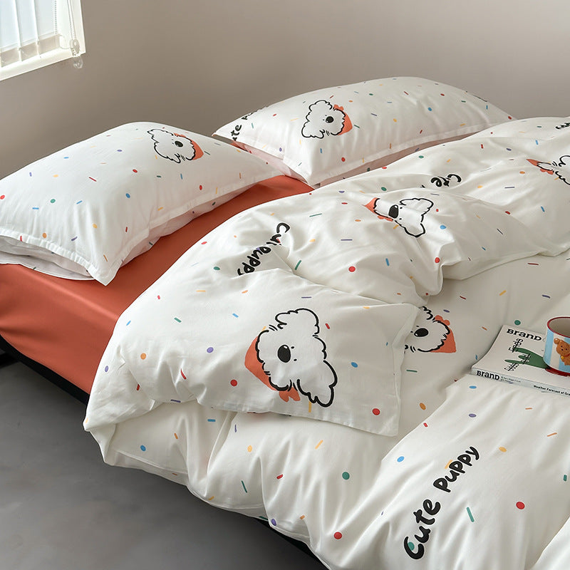 Cartoon Puppy Bedruckte Baumwollsatin Bettwäsche Set mit Kissenbezügen