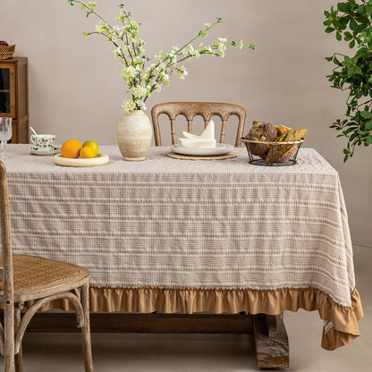 Rechteckige Tischdecke mit Rüschenbordüre und Vichy-Karo-Struktur Brehn