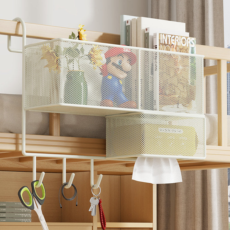 Loft-Bett Unter-Schienengitter Metal Mesh Organizer mit Taschentuchboxschublade und Mehrfachhaken