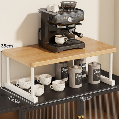 Zwei-Ebenen-Thekenkaffee-Station-Regalaufsatz mit Walnuß-Top und Metallrahmen