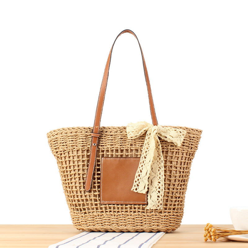Elegante Geflochtene Basttasche mit Lederakzent Brehn