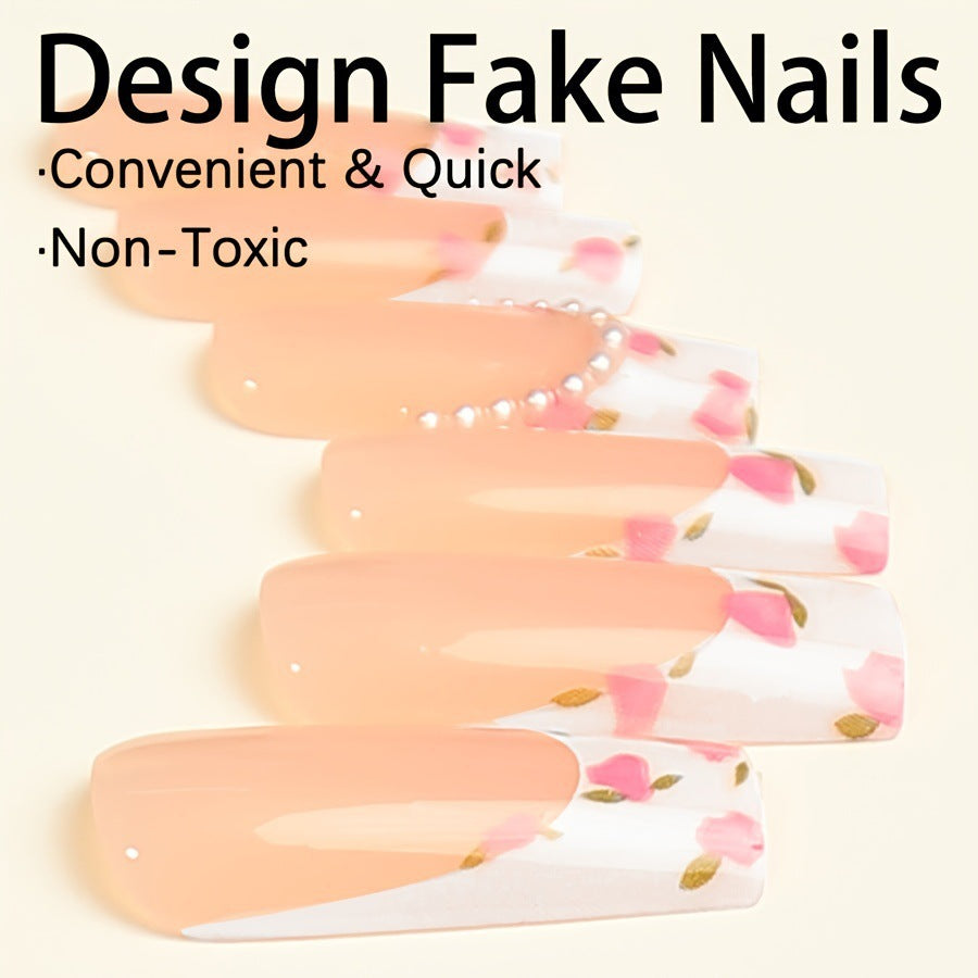 Kunstnagelset mit floralen Designs und eleganten Verzierungen Brehn