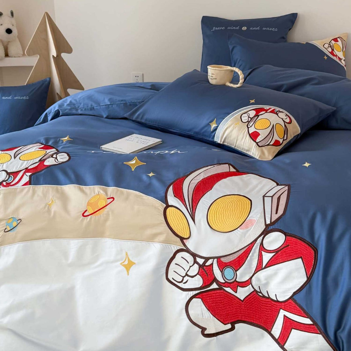Kinder-Bettwäsche-Set mit Cartoon-Astronautenmotiv aus weicher Mikrofaser