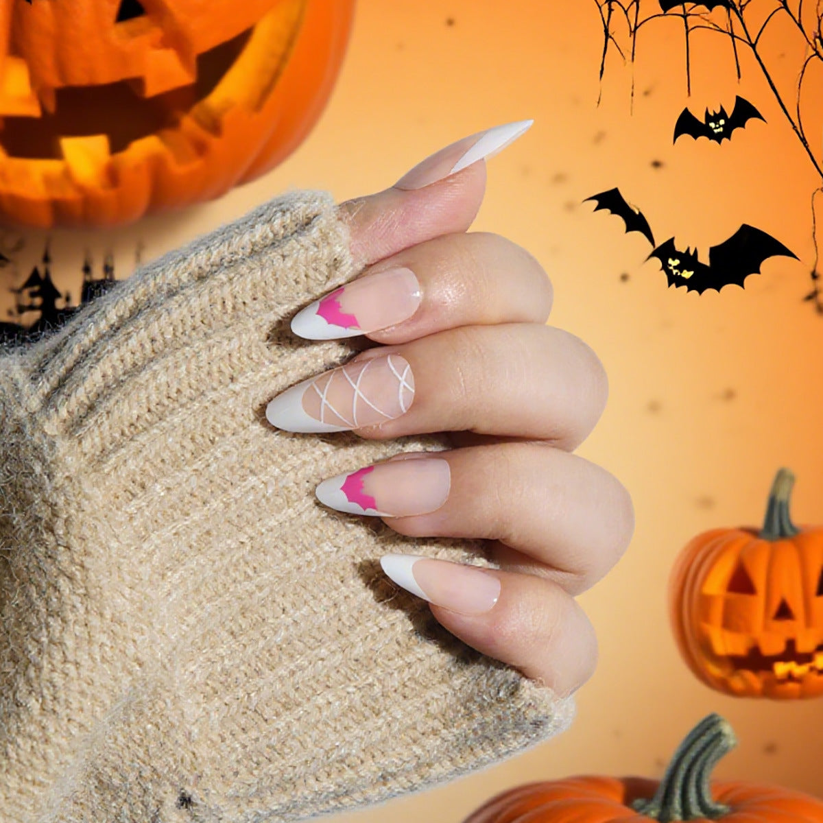 Halloween-inspirierte künstlerische Press-On Nägel Brehn