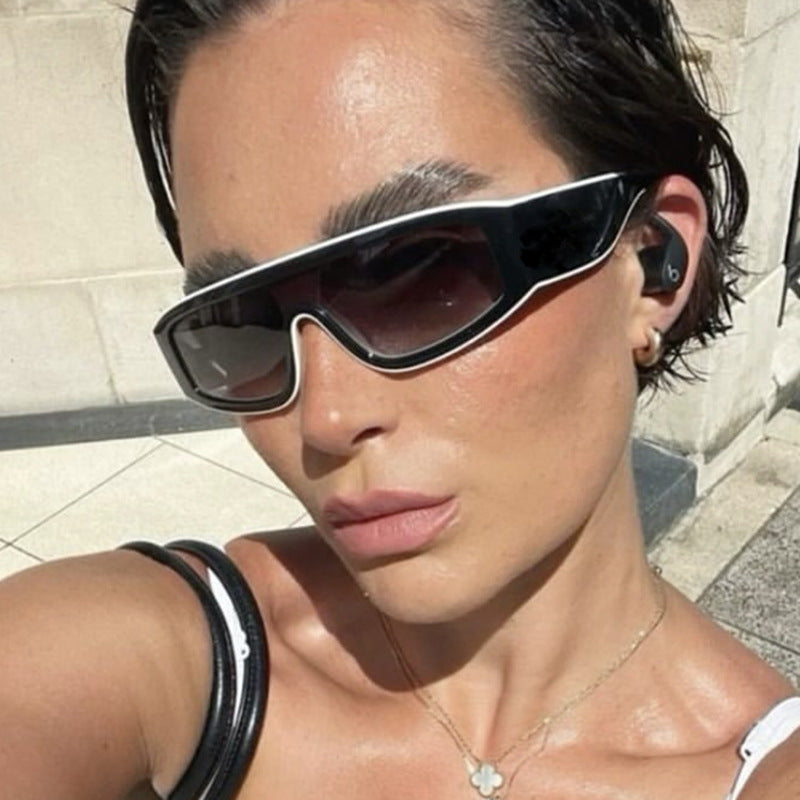 Damen modische Sportsonnenbrille mit innovativem Design und breitem Rahmen Brehn