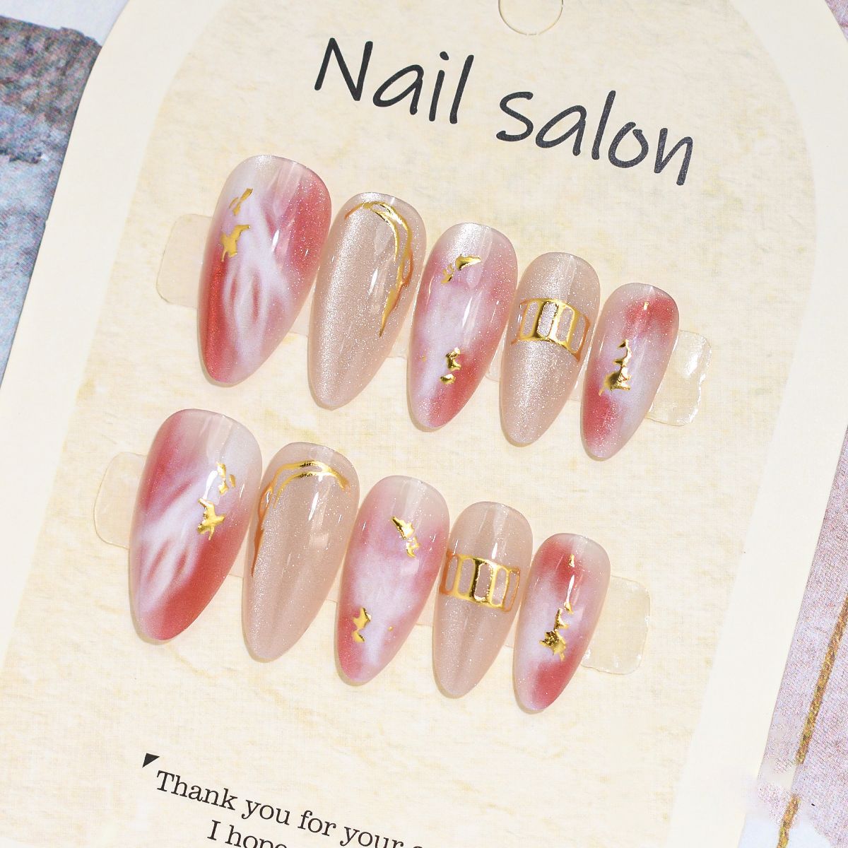 Künstlerisches Press-On-Nagelset mit Kirschblütenmuster Brehn