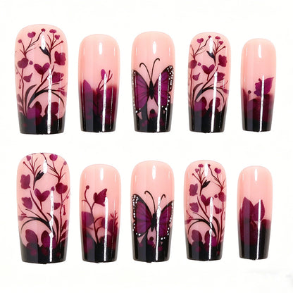Elegante Schmetterlings-Blumen-Nagelkunst-Spitzen Brehn