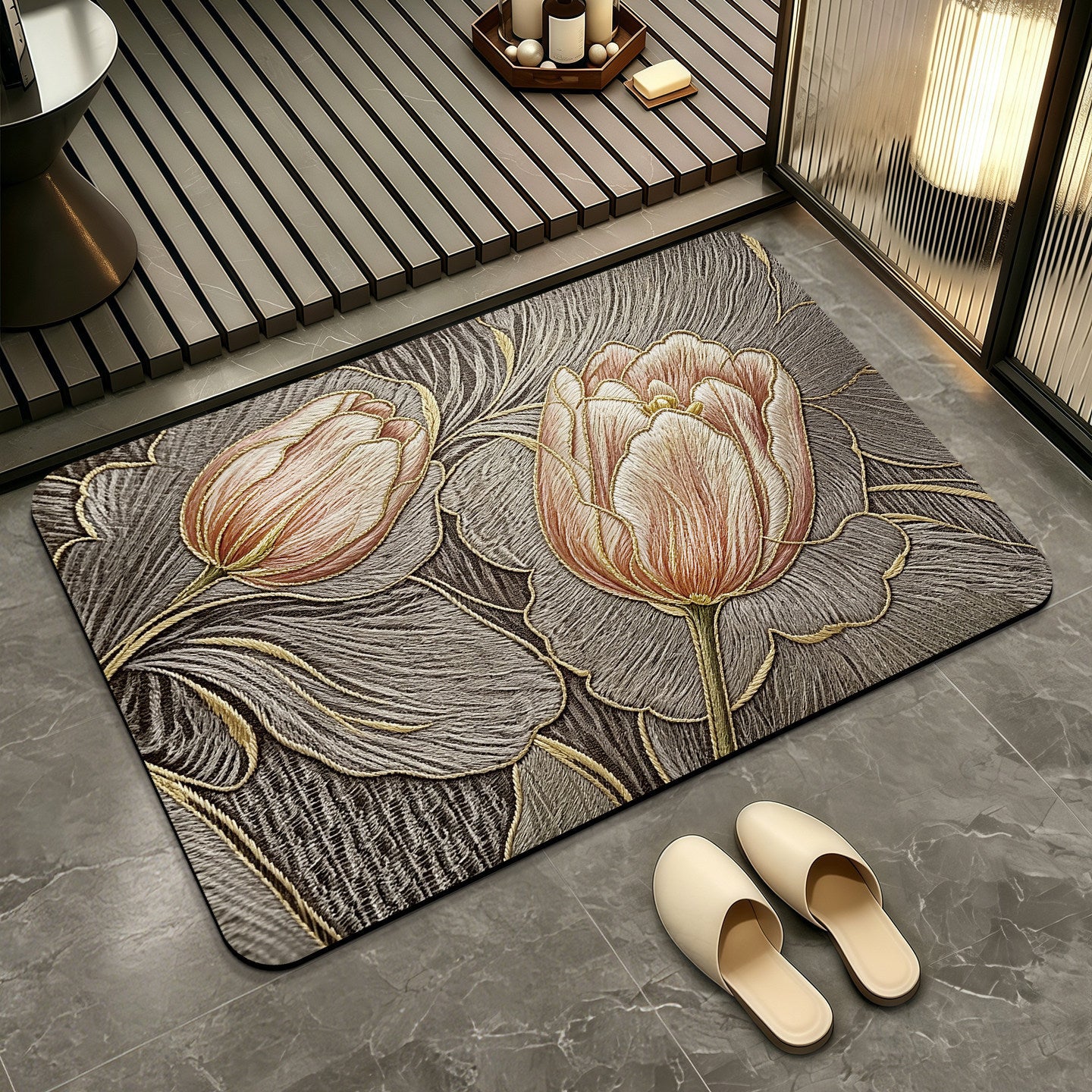 Elegante Blumenmuster-Badmatte Brehn