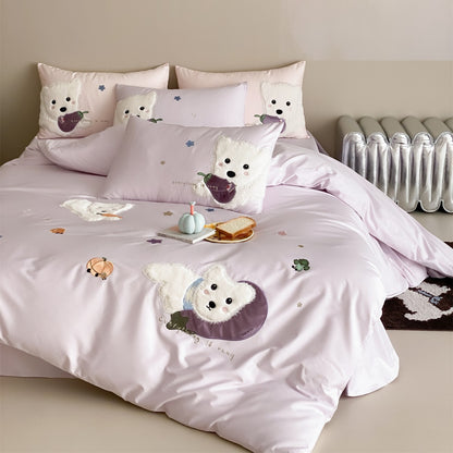 Plüsch Applikation Welpe Satin-Feeling Bettbezug Set