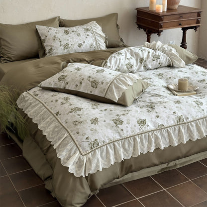 Vintage Floral Ruffled Lace Bettbezug Set
