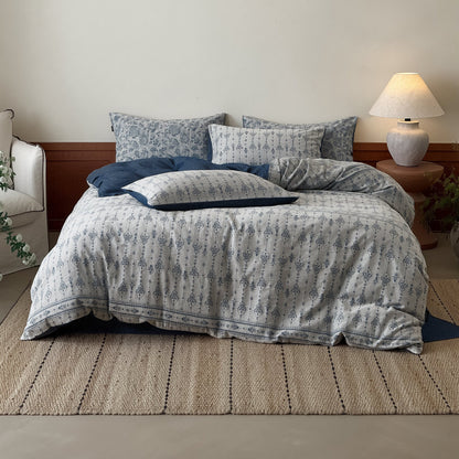 Gepflegter Leinenmischung Botanischer Jacquard Bettbezug und Kissenbezug Set