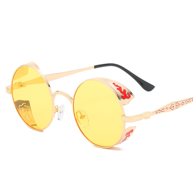 Damen runde Sonnenbrille mit luxuriösem Goldrahmen und dekorativen Elementen Brehn