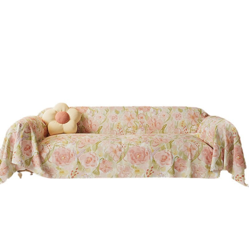 Stretch Jacquard Sofa Slipcover with Watercolor Tulip Print