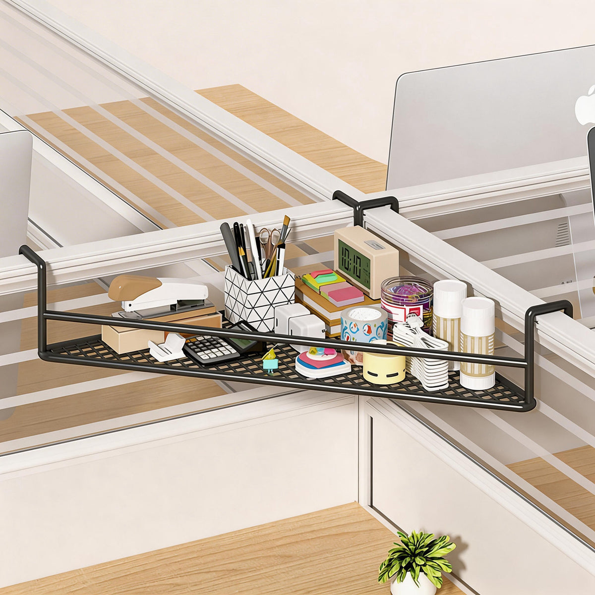 Clamp-On-Mesh-Schreibtisch-Trennwand-Regal-Organizer mit Rautenschale und Überkantenhaken
