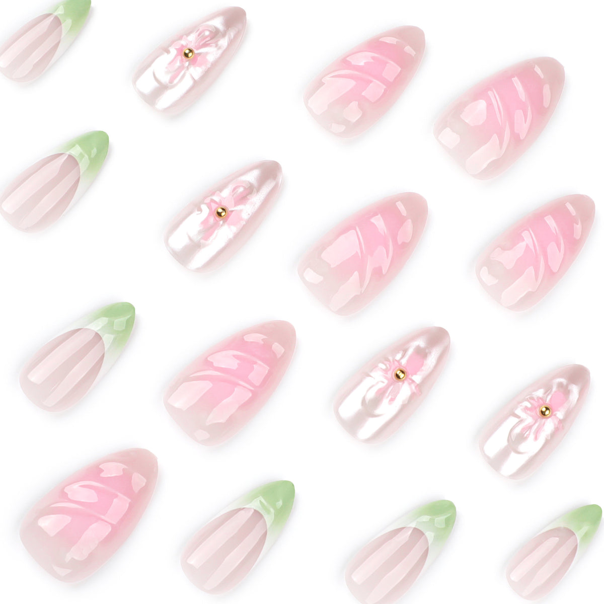 Kunstvolle Nagelverlängerungen mit floralem Design und glamourösen Akzenten Brehn