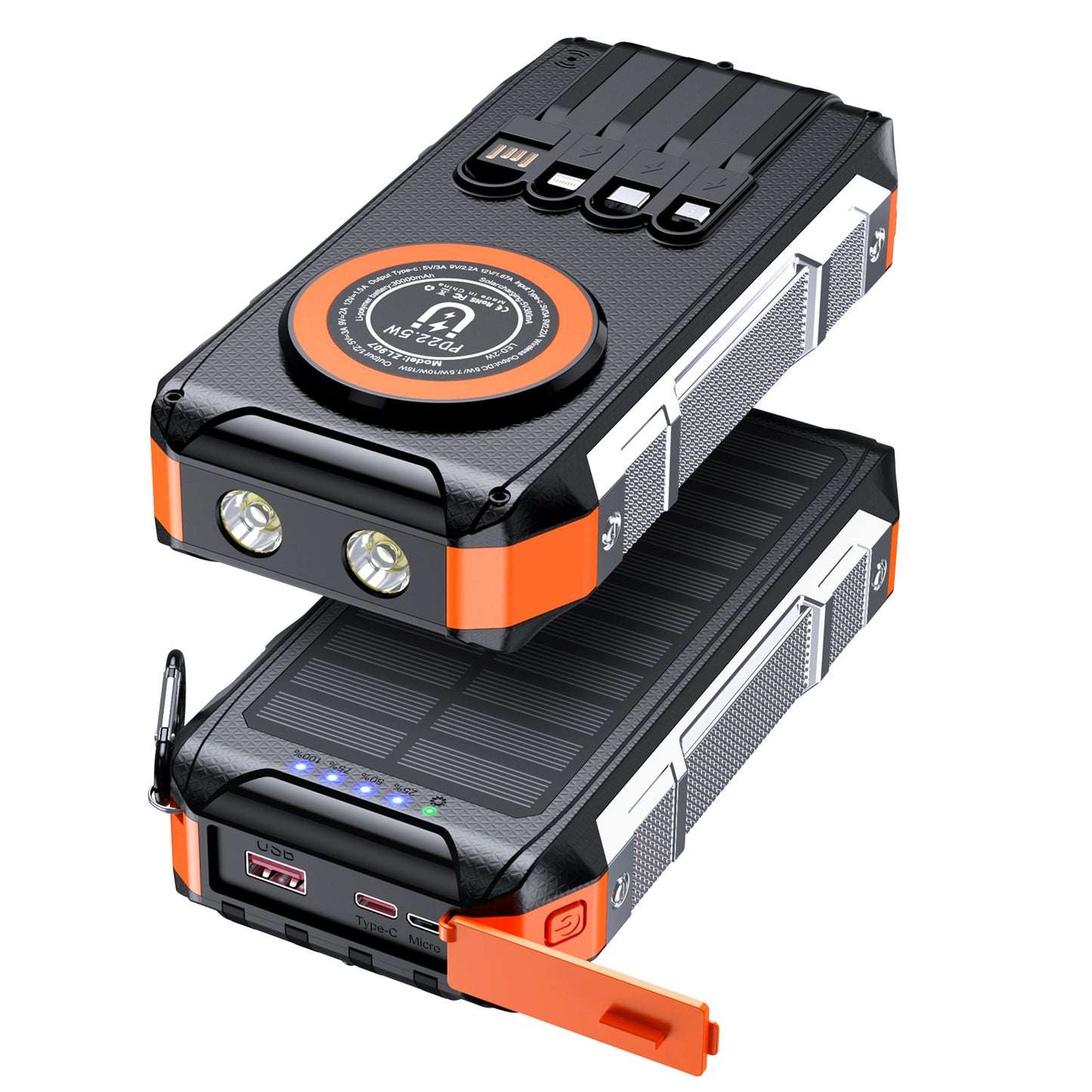 Multifunktionale Solar-Powerbank mit Led-Licht und Schnellladefunktion Brehn