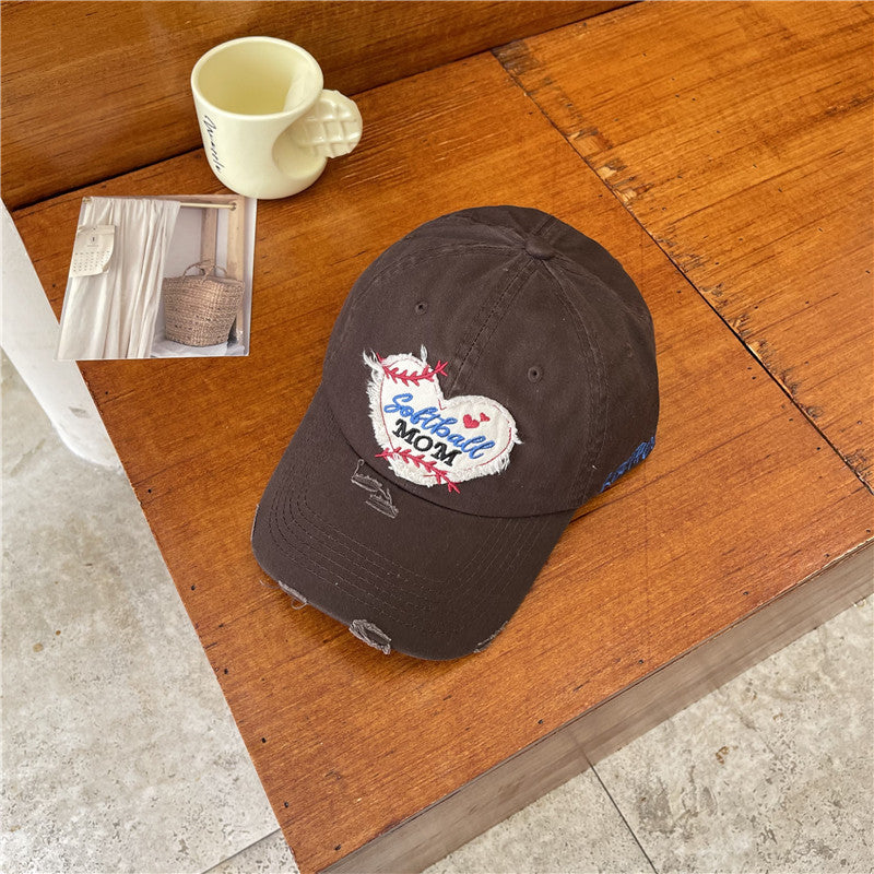 Damen Distressed Softball Mom Patch Baseball Cap Brehn