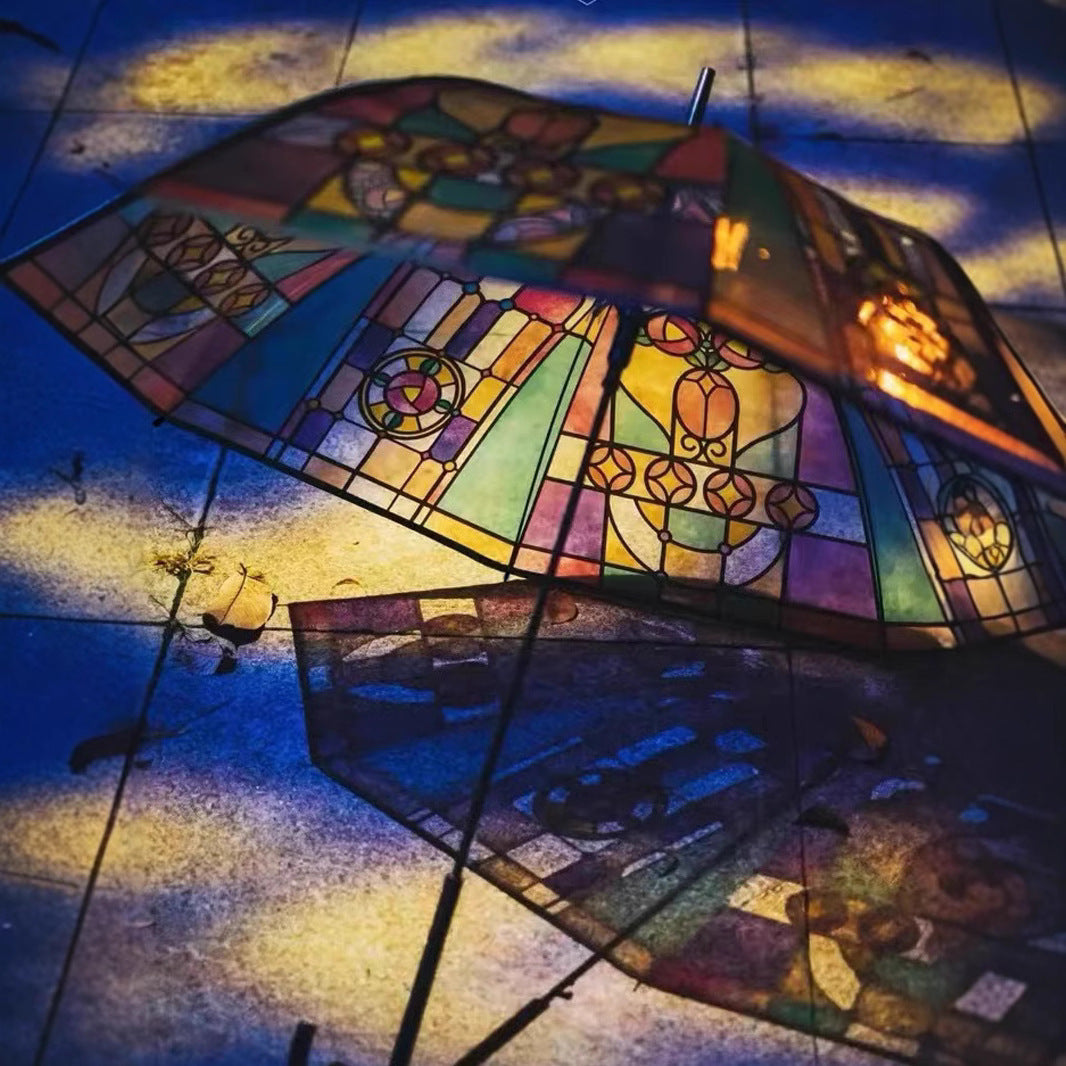 Damen Faltbarer Regenschirm mit kunstvollem Glasfenster-Motiv Brehn