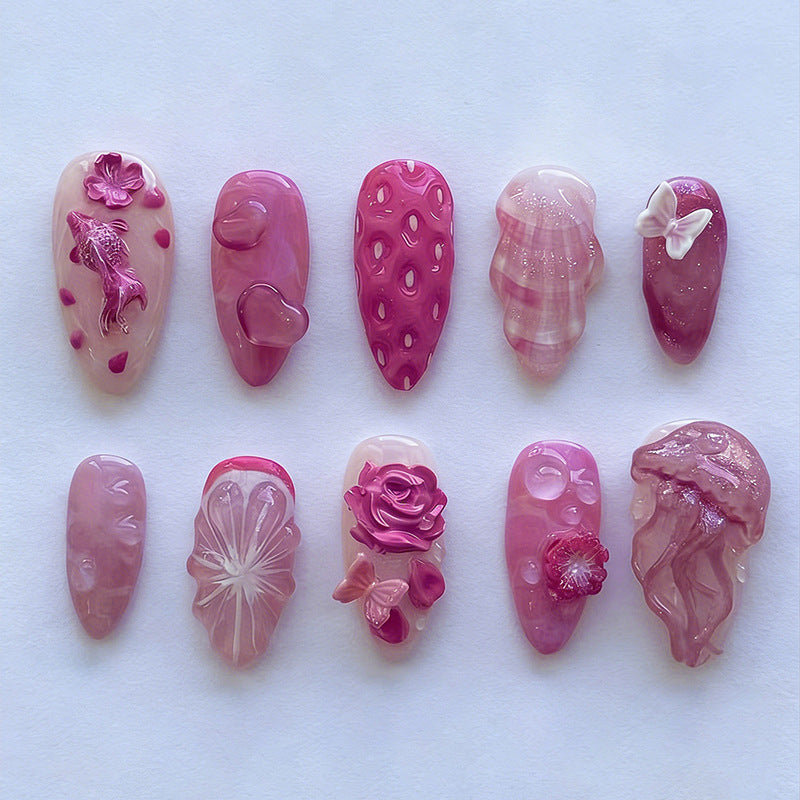 Kunstnagelset mit floralen und maritimen Designs Brehn