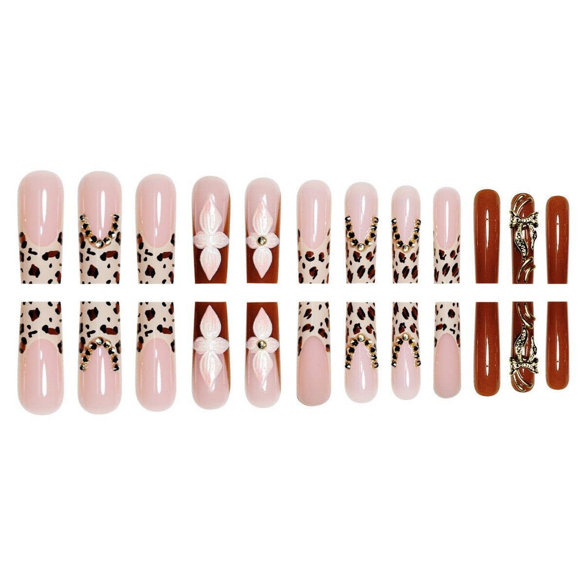 Künstlerische Lange Press-On-Nagelverlängerungen mit elegantem floralen Design Brehn