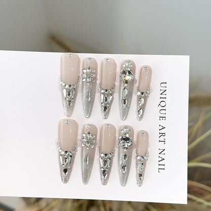 Glamourös mit Strass verziertes Press-On-Nägel-Set