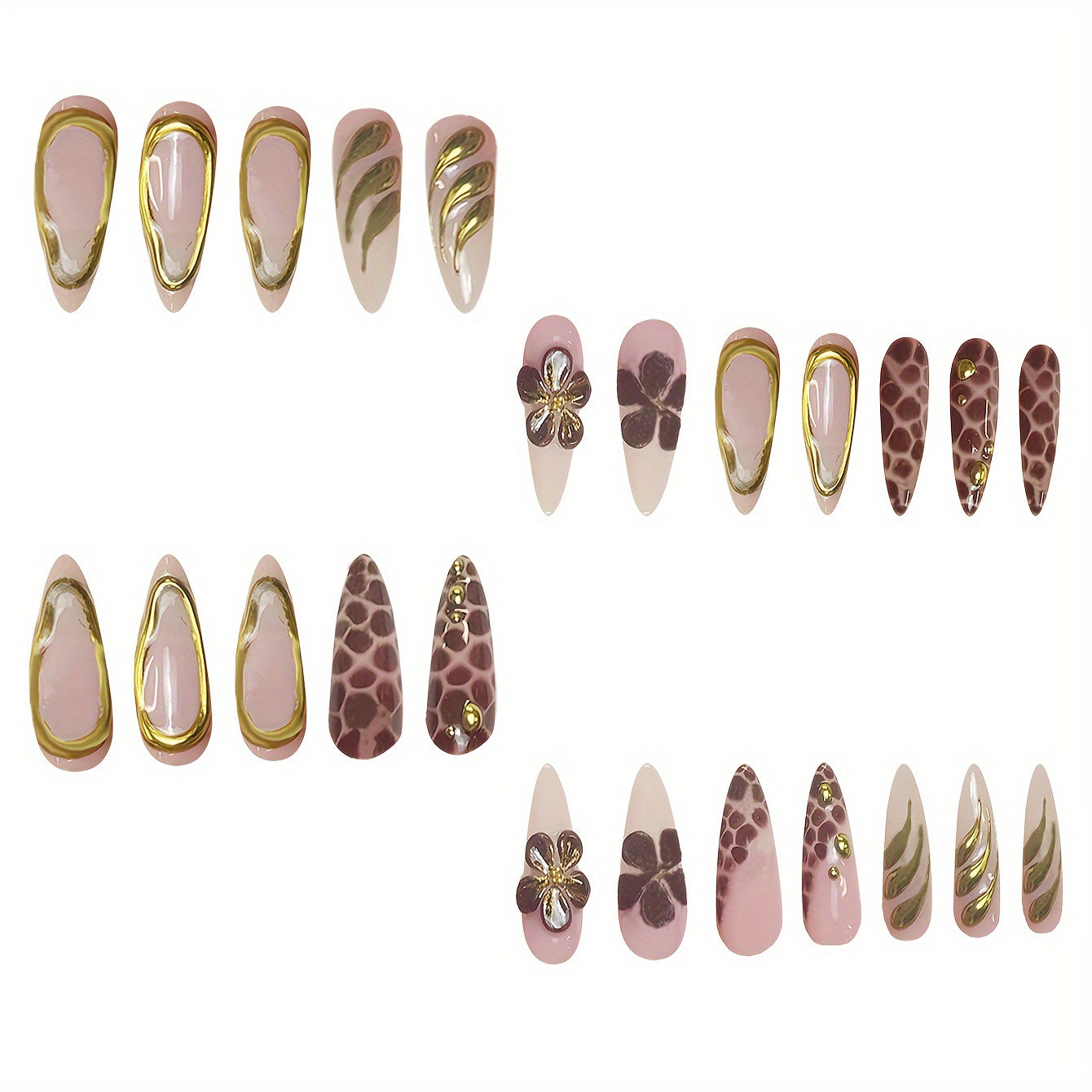 Künstlerisches Press-On-Nagel-Set mit 3D-Blumenakzenten Brehn