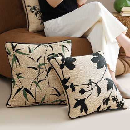 Gewebter dekorativer Kissenbezug mit Bambusblatt-Jacquard und Kontrastpaspel Brehn