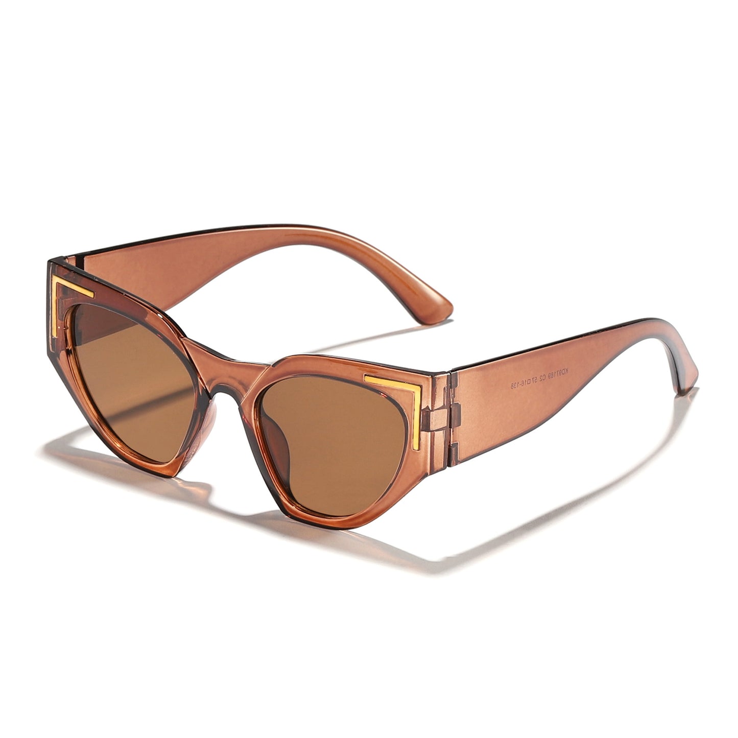 Damen kreative Cat-Eye Sonnenbrille mit transparentem Rahmen und braunen Gläsern Brehn