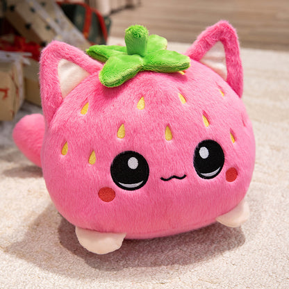 Kawaii Rund Katze-Obst Plüschkissen mit Blatt oben und quetschiger Bohnenfüllung Kuschelgefährte Brehn