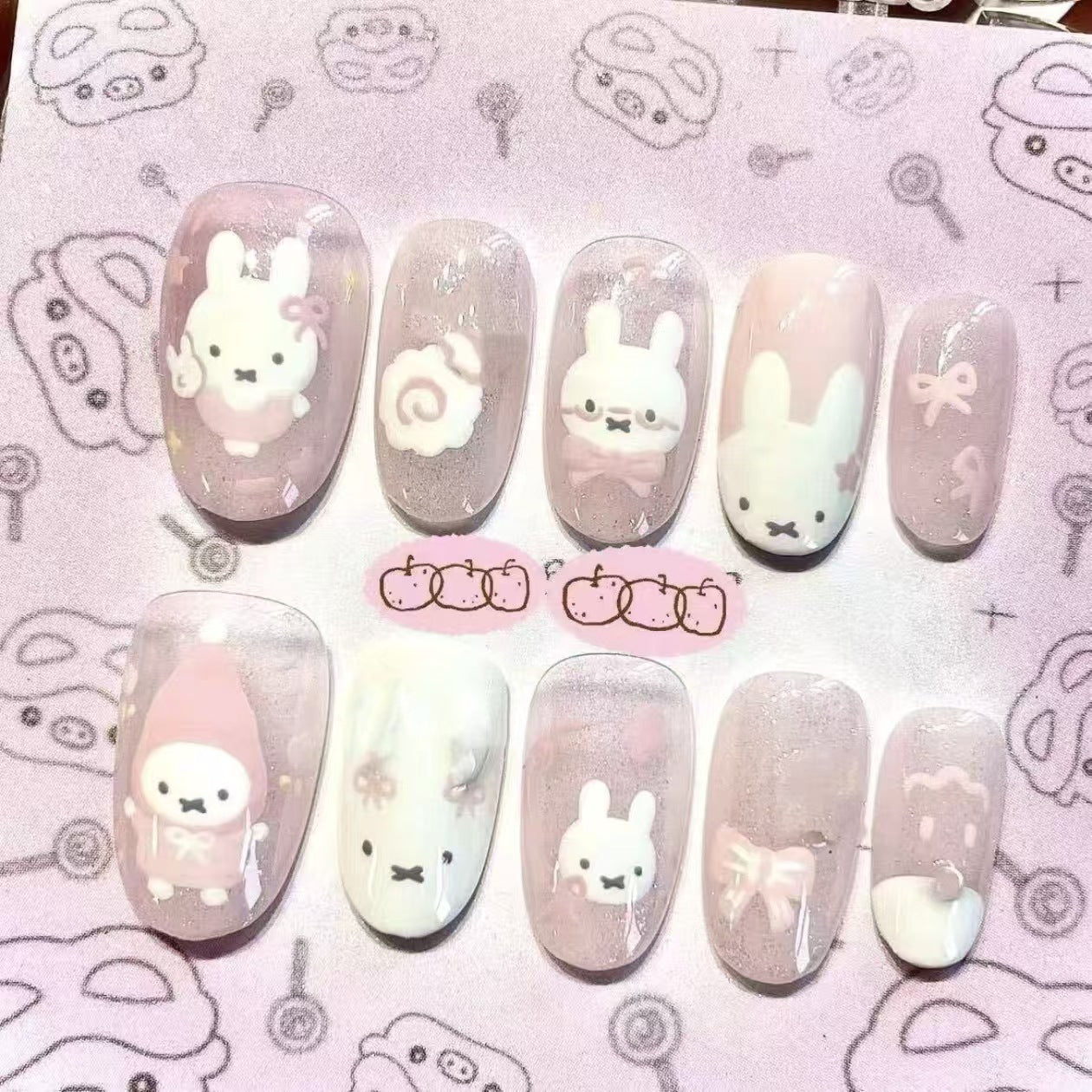Kreative Cartoon Press-On Nagelkunst Brehn