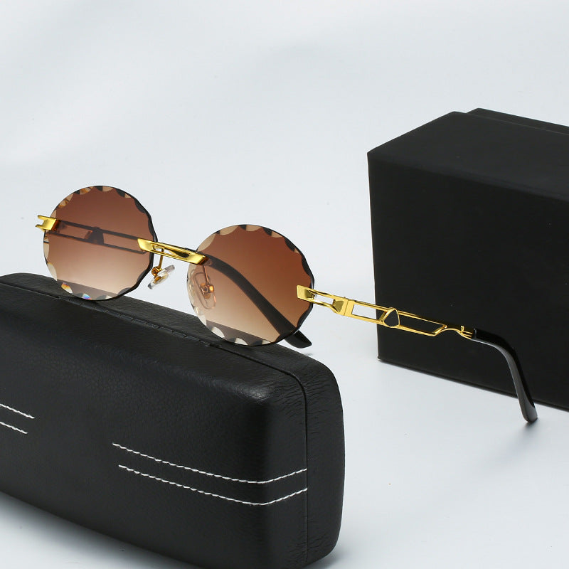 Damen runde Sonnenbrille mit einzigartigem Wellendesign und hochwertigem Metallrahmen Brehn