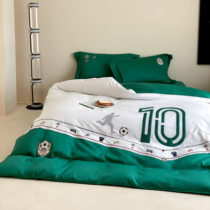 Kinder-Bettwäsche-Garnitur mit Fußball-Design, Nummern-Print und weichem Baumwollsatin